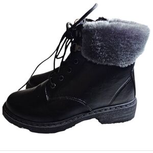 Wanted Quicksand Faux Fur Trimmed Streetwear Combat Chunky Booties Black​